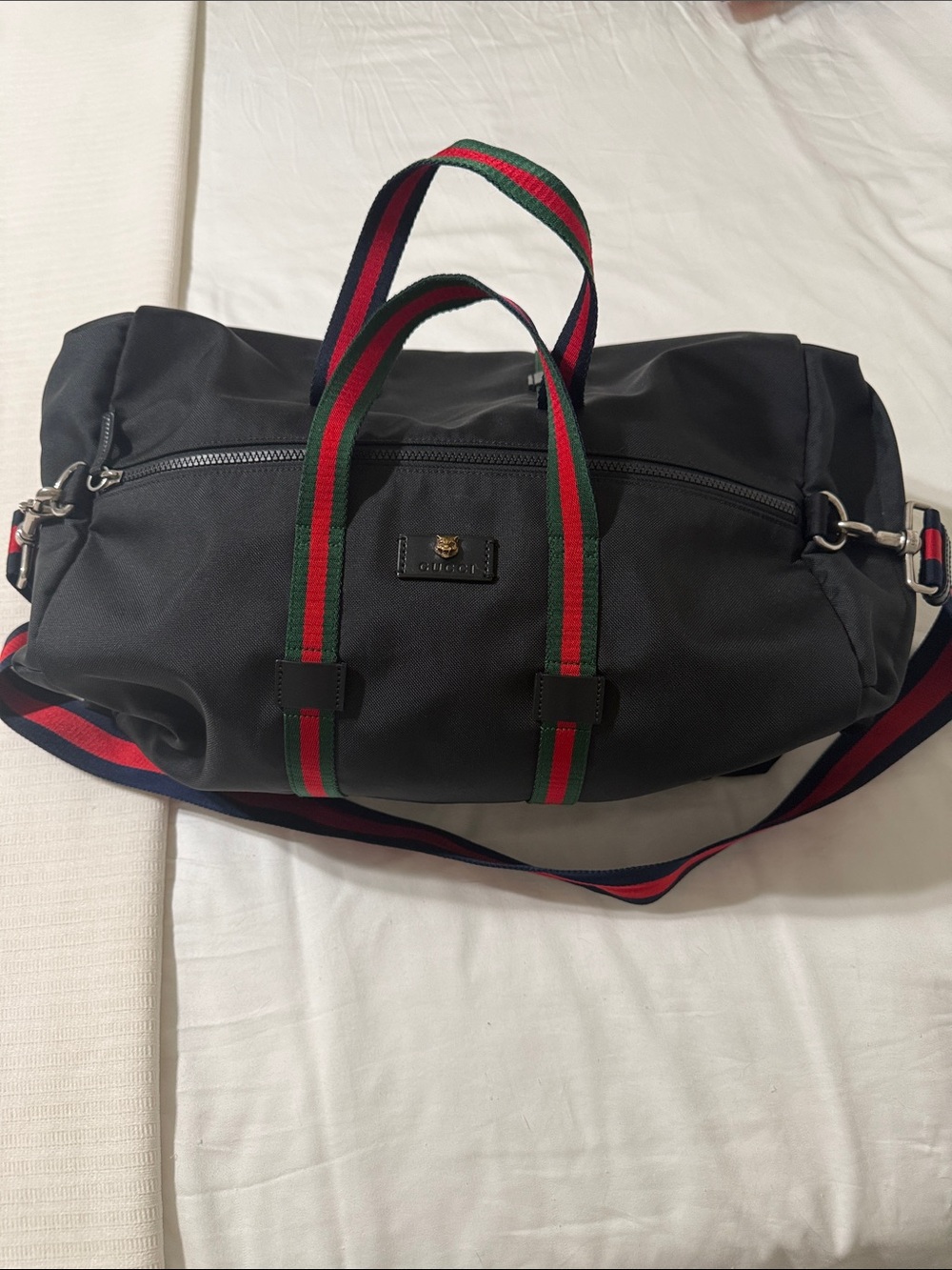 Gucci Black Duffel with Red & Green Web Straps